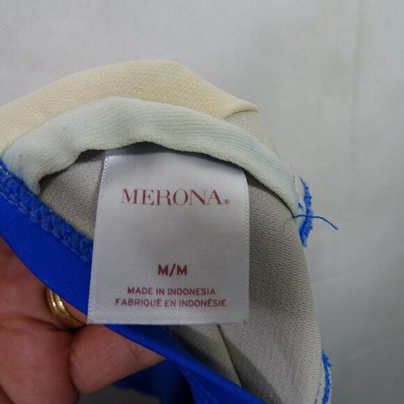 Merona Blue Ruched Halter One Piece Swimsuit Women Size M Padded FLAW - Picture 5 of 13